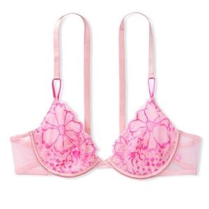 Victorias Secret Tee Floral Lace Bra Unlined Lift & Lining Underwire Hook & Eye